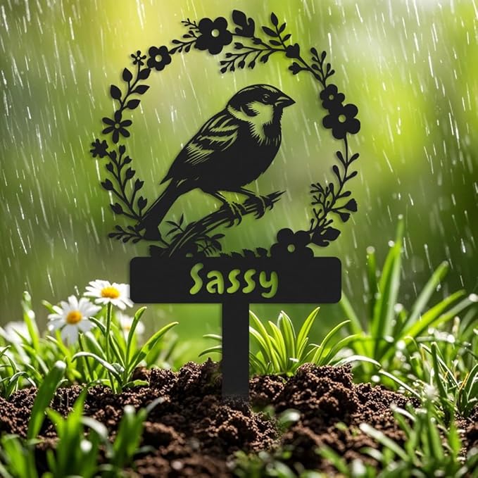 Custom Bird Memorial Stake,Metal Canary Grave Marker,Bird Garden Sign,Remembrance Stake,Bird Loss,Outdoor Garden Yard Sign Bird 16inch