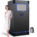 Giantex Portable Sauna Box, Full Body Steam Sauna for Home with 3L Generator, Remote Control, Folding Chair & Wooden Foot Roller, Lightweight Single Person Sauna Tent, 36" x 36" x 72" (Blue+Black)