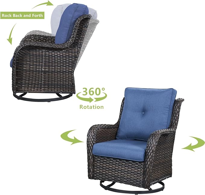HUMMUH Patio Furniture 6 Pieces Outdoor Furniture Set Wicker Outdoor Sectional Sofa with Swivel Rocking Chairs,Patio Ottomans,Patio Coffee Table