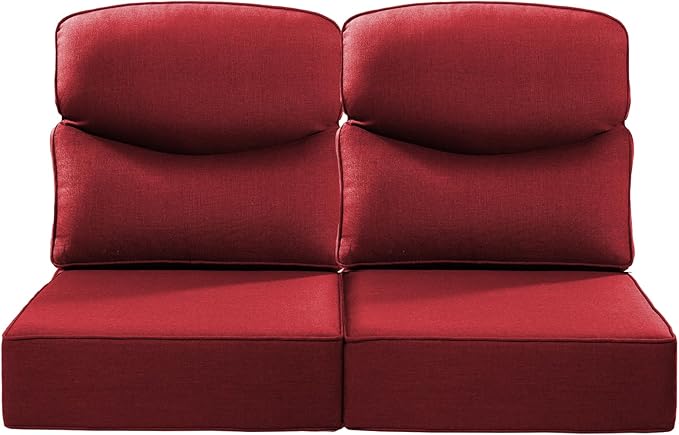 Luxury 22x24/22x25 6-Inch Smile Outdoor Seat Cushions Set of 2 - Superior Comfortable Water-Repellent Patio Chair Cushion for Porch Rattan Dining Swivel Chair Loveseat Sectional Sofa - Red