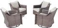 Outdoor Patio Wicker Swivel Chairs - Set of 4 Outside Rattan Rocker Glider Chair Rocking Armchairs for Front Porch Balcony Backyard Yard Deck Poolside Apartment – Brown/Beige