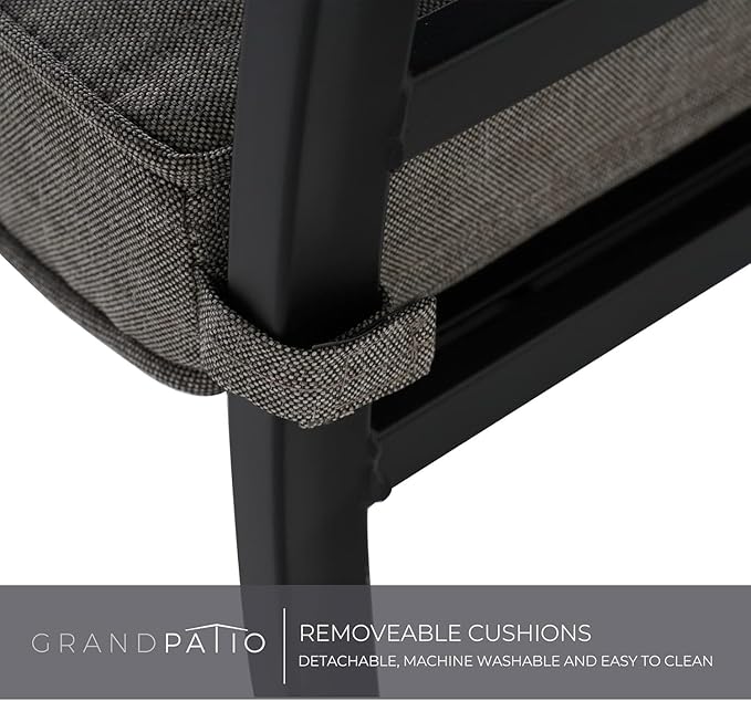 Grand patio Dining Chairs Set of 2，Outdoor Fixed Patio Dining Chairs Set of 2，Fixed Dining Chair，Outdoor Dining Chairs with Grey Cushions, Patio Chairs for Outside, Garden Lawn Porch, Backyard