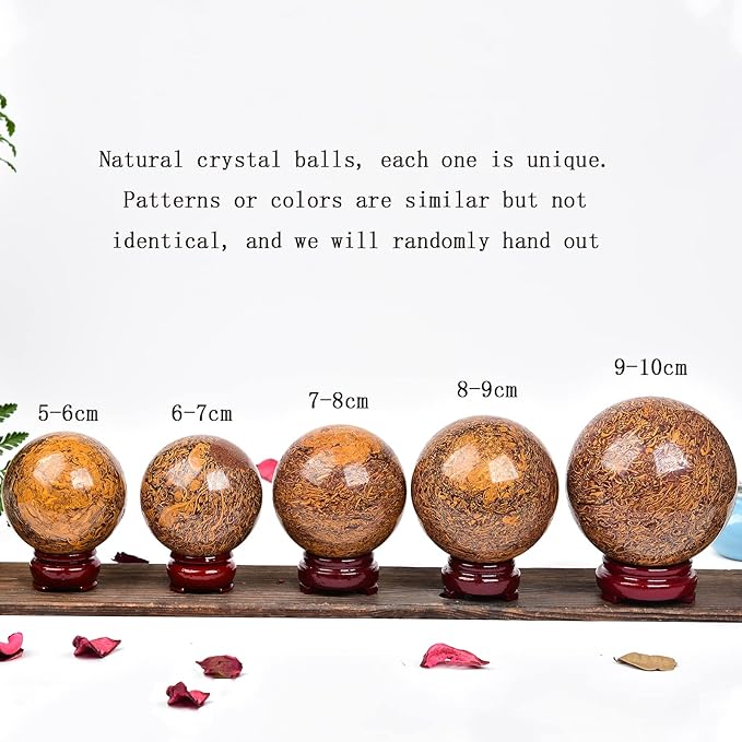 JIC Gem Healing Crystals Sphere Natural Golden Jade Crystal Ball Mineral Quartz Stone With Decorative Stand Home Decoration (70-80mm)