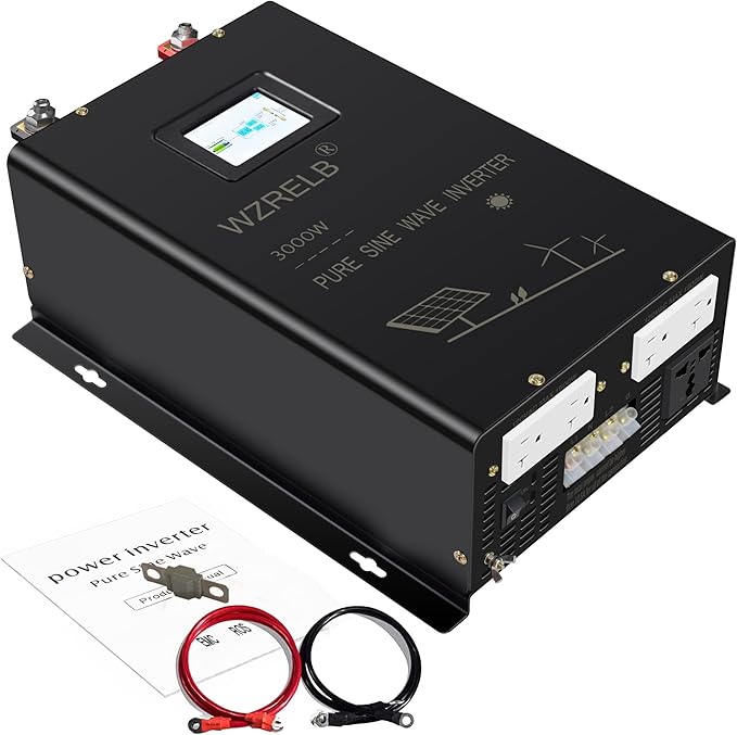 WZRELB 3000W Split Phase Pure Sine Wave Inverter, 48V DC to 120V/240V AC, 4 AC Outlets, Hardwire Terminal, High Efficiency up to 91.6%