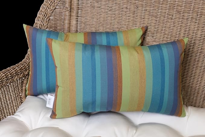 RSH DECOR: Sunbrella Pillow Covers Set of 2 | Covers Only - 26" x 16" | Outdoor Lumbar Pillow Covers Crafted with Sunbrella Performance Fabric | Astoria Lagoon