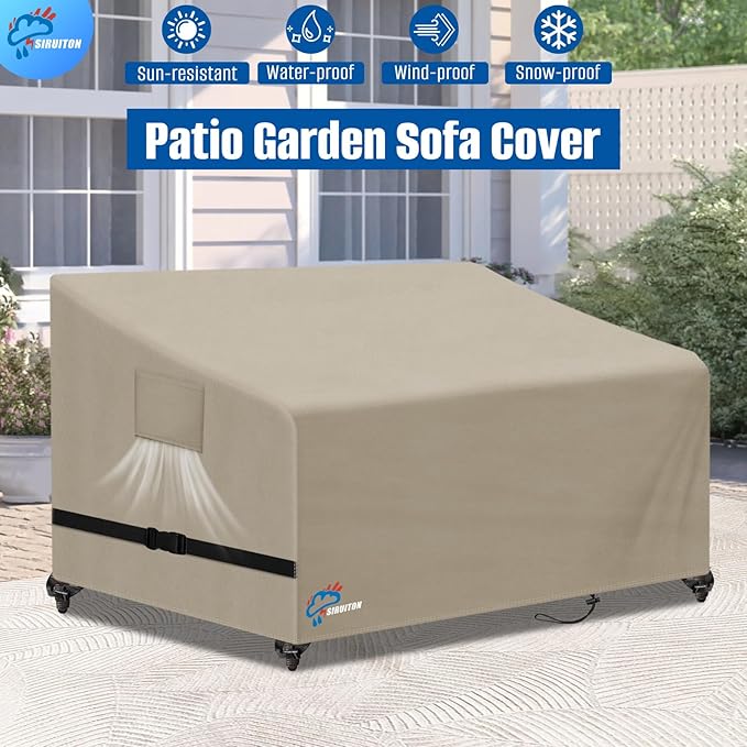 SIRUITON 2-Seat Garden Patio Sofa/Loveseat/Bench Cover 58" W x 32.5" D x 31" H,Heavy Duty 420D Oxford Waterproof Outdoor Sofa Cover, Lawn Patio Furniture Covers