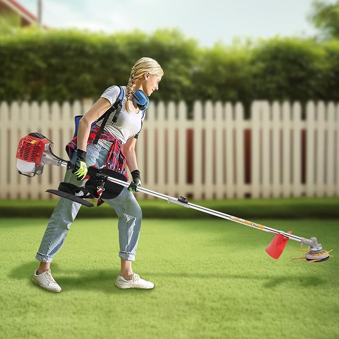 Weed Eater Gas Powered Weed Gas Edger, 26CC 2 Blade Heads, Air-Cooled 2-Stroke Cordless Lawn Edger Gas String Trimmer with Handle & Shoulder Strap for Garden Lawn Grass Trimmer