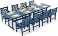 10 Piece HDPE Outdoor Dining Set for 8, Patio HDPE Furniture Set with 2 Table and Umbrella Hole, Outdoor Table and Chairs for Garden, Poolside, Backyard, Deck