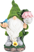 Garden Gnome Statue - Funny Gnome Decoration Hold Flower with Solar Crackle Glass Globe Lights, Resin Gnomes Figurine Ornament for Patio Yard Lawn Porch Outdoor Decor