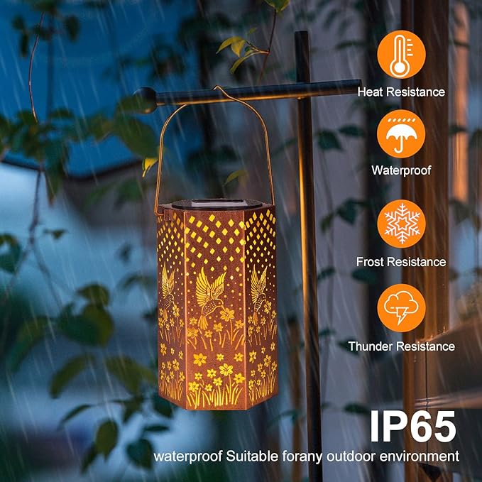 4 Pack Hummingbird Solar Lanterns Outdoor Waterproof - Birthday Gifts for Women, Men, Mom, Solar Lights Outdoor Hanging Garden Decor for Outside, Patio, Outdoor, Yard, Lawn, Balcony