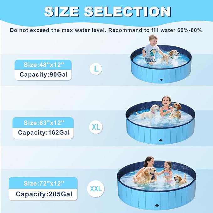 UCCY Foldable Dog Pool for Large Dogs Hard Plastic Kiddie Swimming Pool Non-Slip Portable Dog Bathtubs Collapsible Multi-Use Whelping Box Ball Pit Outdoor Pool for Backyard Duck Pond Blue XXL-72"x12"