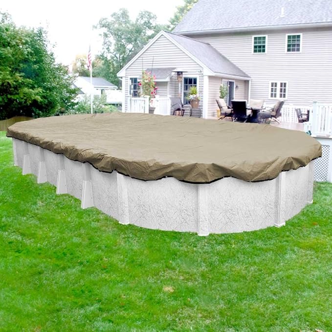 Robelle 18 x 40 ft Premium Tan Winter Oval Pool Cover for Above Ground Pools, 4 ft Overlap (22 x 44 ft Cover Size), Solid 14 x 14 Scrim, 5.2 oz/yd2, 20-Year Warranty, Style: 311840-4