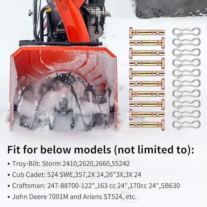 Shear Pins and Cotter Pins Fit for MTD Snowblower - Shear Pins 10pcs and Cotter Pins 10pcs Compatible for Cub Cad et Troy Bilt Craftsman 24" 26" Snow Thrower, Replace 738-04124A 714-04040
