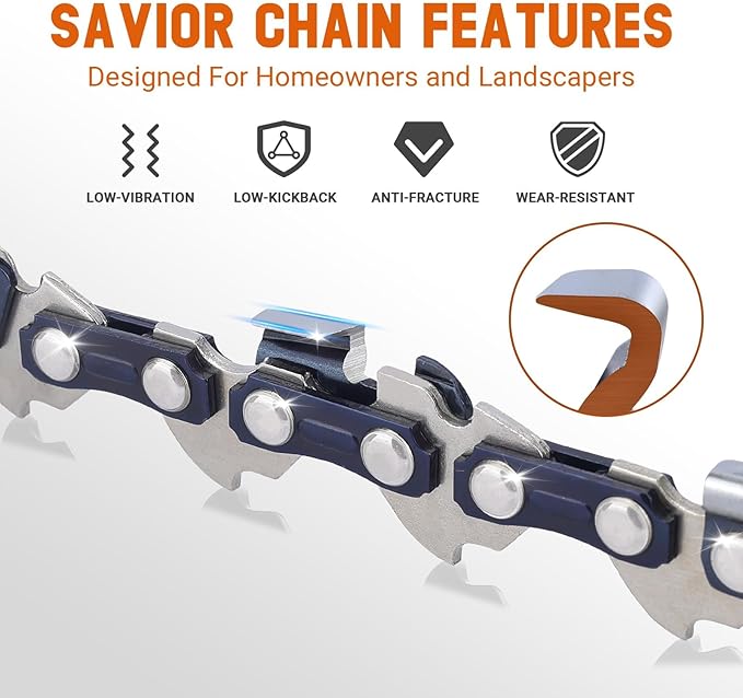 Savior 18 Inch Chainsaw Guide Bar and Chain Combo, 3/8" LP Pitch .050" Gauge 62 Drive Links Replace Oregon 180SDEA041 39272 Guide Bar, Fits Poulan Ego Greenworks Echo Kobalt and More (3 Chains+ 1 Bar)