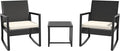 3 Pieces Outdoor Patio Set -Wicker Rattan Chair Conversation Set with Glass Table for Poolside Yard Rocking Chair Set for Bistro Garden Front Porch All Weather Patio Furniture Set