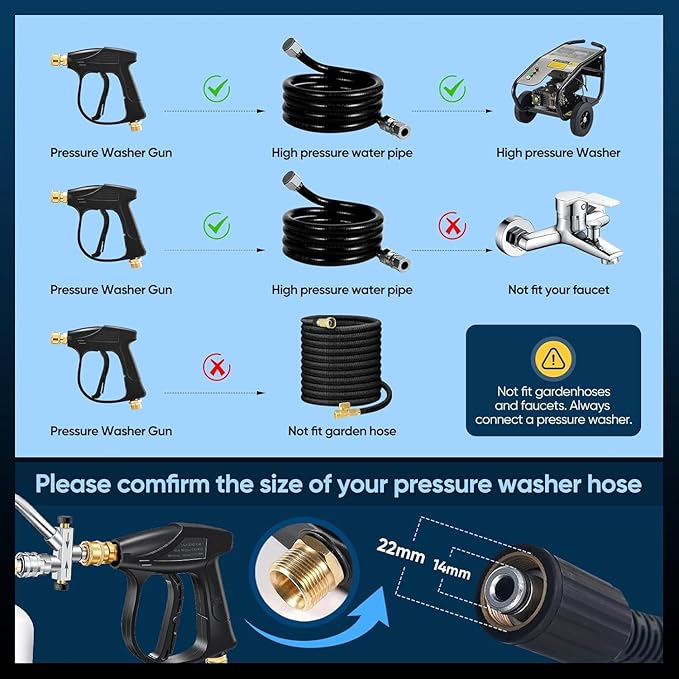 Saker Foam Cannon for Pressure Washer Kit with 10 PCS Saker Pressure Washer Hose Connector Set,Pressure Washer Gun for Car Washing and Cleaning,M22-14 Swivel to 3/8'' QC, 3/4" to QD
