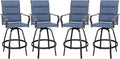 Vongrasig 4 Piece Outdoor Patio Swivel Bar Chairs, All Weather Padded Sling Textile High Top Bar Stools, Bistro Set for Backyard, Lawn Garden, Balcony, Padded Blue