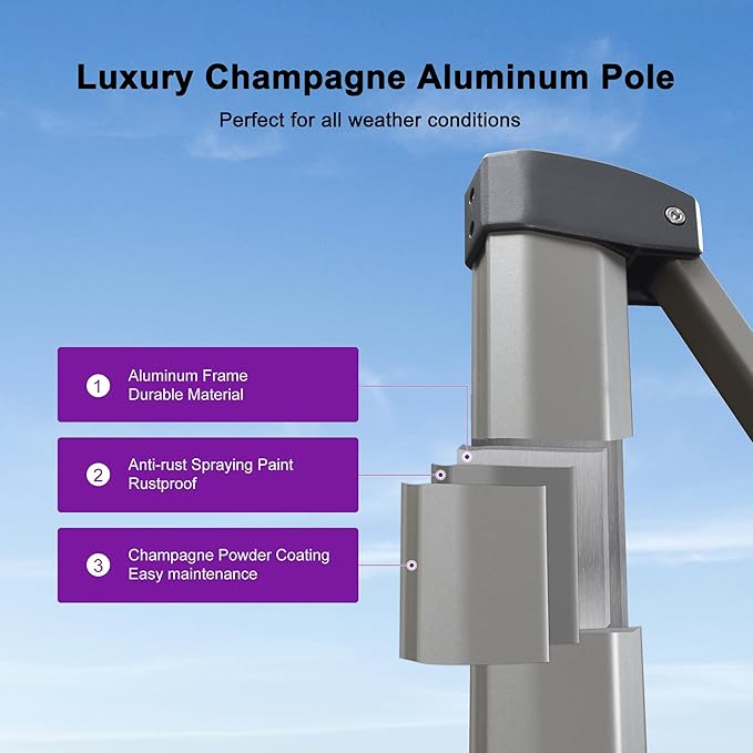 PURPLE LEAF Patio Umbrella with Base Included, 8ft Outdoor Aluminum Cantilever Umbrella with 360° Rotation, Champagne Offset Umbrella for Outdoor Garden Pool, Beige