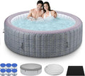 73" Inflatable Round Hot Tub for 2-6 Adults, Portable Outdoor Spa with 130 Air Jets, 1350W Heater, Rattan Look, Blow Up Bubble Tub for Patio, Deck, Backyard (Round Laminated PVC)