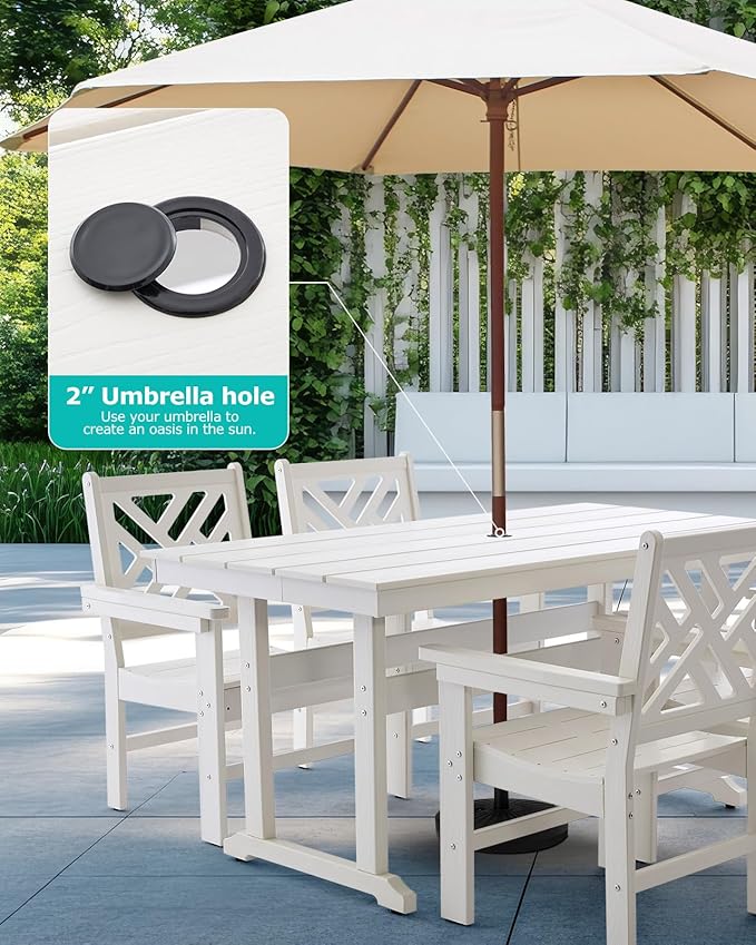 12 Piece HDPE Outdoor Dining Set for 10, Patio HDPE Furniture Set with 2 Table and Umbrella Hole, Outdoor Table and Chairs for Garden, Poolside, Backyard, Deck
