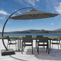 7-Piece Patio Dining Set with 11 FT Curvy Cantilever Umbrella, HDPE Tabletop & Aluminum Frame All-Weather Outdoor Furniture for Garden, Backyard, Poolside, Black