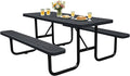 6FT Outdoor Picnic Tables,Heavy-Duty Metal Rectangular Picnic Table,Expanded Metal Commercial-Grade Table with 2 Benches & Umbrella Hole,Waterproof Coating Beach Table for Patio,Garden, Backyard