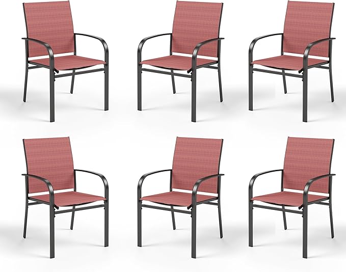 HERA'S HOUSE Outdoor Dining Chairs Set of 6, Patio Lawn 36" Textilene Fabric Chair with Wrought Iron Metal Frame Support 350lbs for Garden Backyard Lawn Kitchen, Red