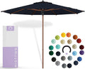 Midtown Umbrellas The Wooden 8 Feet Patio Umbrella With Sunbrella Canvas Navy Acrylic Fabric - Aluminum Frame Market Umbrella For Backyard, Deck, Garden, Pool - Wooden Pole