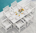 SERWALL 7-Piece Patio Dining Table Sets, Outdoor HDPE Dining Furniture Set with Umbrella Hole Cut-Out Table and 6 Chairs, White
