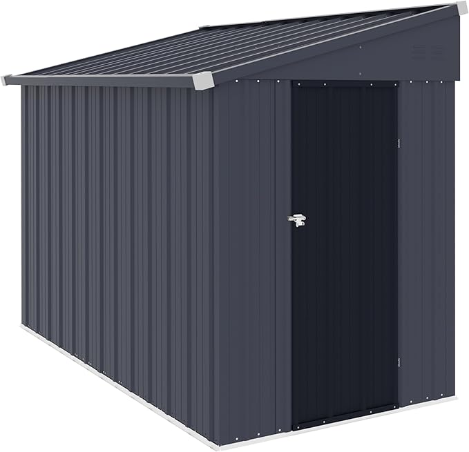 BlueWish 4'x8' Metal Storage Shed, Lean-to Tool Shed with Galvanized Sloped Roof, Small Shed Kit with Built in Vents, Patio Garden Outdoor Storage Shed for Utility Tool Storage