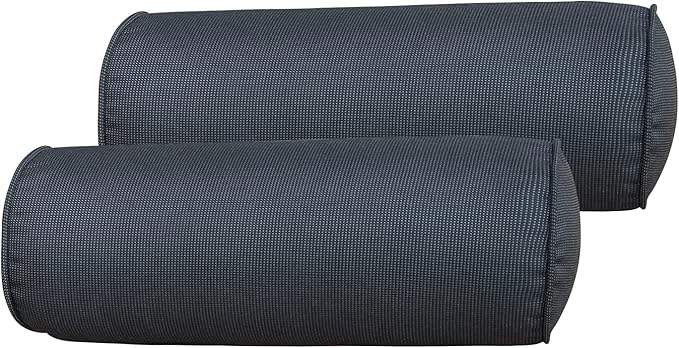 Indoor/Outdoor Bolster Pillows, 16x6 inches Solid Round Lumbar Cylinder Throw Pillows for Outdoor Furnitures, Set of 2, (Black)