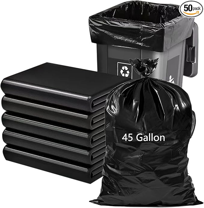 45 Gallon Trash Bags 1.8 Mil -39.3''x47.2'' Pack of 50 Thick Large Heavy Duty Multi-Use Garbage Bags Extra Large Strong Trash Can Liners for Office, Picnic,Kitchen, Bulk Bags (45 Gallon 50 Count)