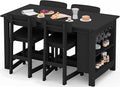 SERWALL Outdoor Bar Table and Chairs Set, 5-Piece HDPE Counter Height Patio Dining Sets with Storage and Wine Rack, Rectangular High Top Bar Table with 4 Bar Stools for Garden, Backyard, Black