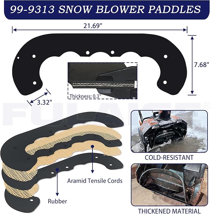 99-9313 Snow Blower Paddles with 133-5585 Scraper Replaces 99 9313, 88-0771, 125-1128, 55-9251, 55-9250 for Toro Power Clear 210R, 221, 421, 621R, 621Z, 621E, 721, 721E, 721R Snowthrowers