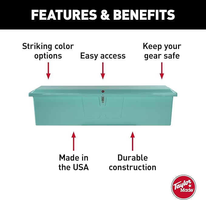 Taylor Made Stow N’ Go Fisherman’s Fiberglass Dock Box, Extra Large (24" H X 95" W X 22" D), Seafoam Green, Smooth Interior Finish, Lockable Latch, Stainless-Steel Hardware - 83560SF