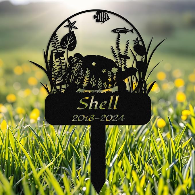 Custom Floral Turtle Memorial Stake,Personalized Metal Turtle Grave Marker,Outdoor Tortoise Sign Garden Yard Decor,Gift for Turtle Lover Turtle-2 10inch