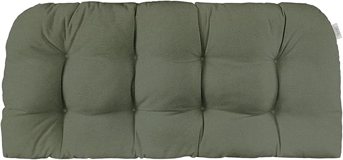 RSH DECOR Sunbrella Tufted Wicker Loveseat Cushion | 41” x 19" | Water and Fade-Resistant Performance Fabric | Outdoor Settee Cushion for Patio Furniture | Made in USA (Cast Sage Green)