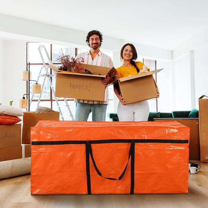 4 Pcs 176 Gallon Large Moving Bags with Zipper and Handles Foldable Storage Duffle Bags Heavy Duty Extra Large Totes for College Dorm Travel Clothes Blankets Bedding Moving (Orange)