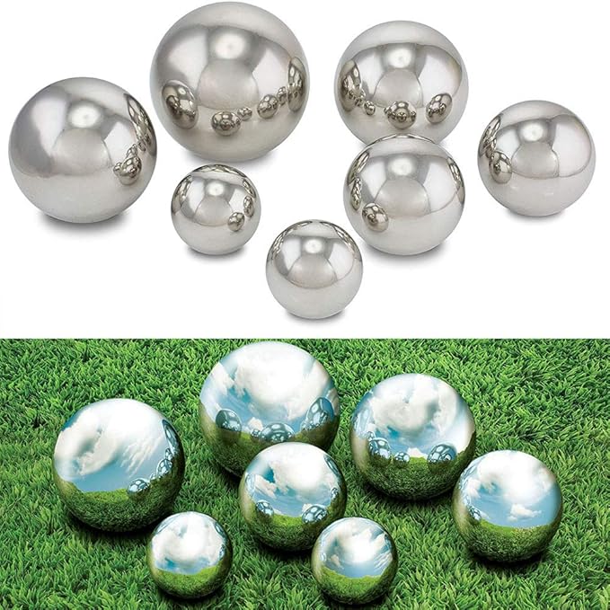 10 inch Diameter Gazing Ball,Silver Stainless Steel Polished Reflective Smooth Garden Sphere Globe Mirror,Colorful and Shiny Addition to Any Garden or Home