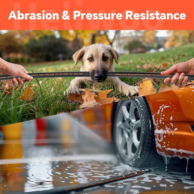 5/16" Pressure Washer Hose 25 FT, Commercial Industrial Grade Steel Wire Braided Kink Proof Extension Hose with 3/8 Quick Connect 4500 PSI