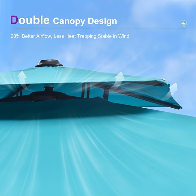 PURPLE LEAF 9' X 12' Patio Umbrella with Base Outdoor Rectangle Umbrella Large Cantilever Umbrella Heavy Duty Outdoor Market Umbrella for Garden Deck Backyard Pool Turquoise Blue