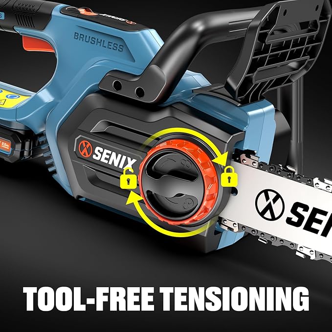 SENIX 20V 10" Electric Chainsaw, Cordless Battery Powered Chainsaw, Brushless Chain Saw, Garden Tool for Trees, Pruning, Branch Cutting, Yard, Gift for Men Dad Husband Fathers, Tool Only, CSX2-M-0