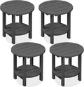 SERWALL Round Outdoor Side Table Set of 4, HDPE Small Adirondack Double End Table, Gary