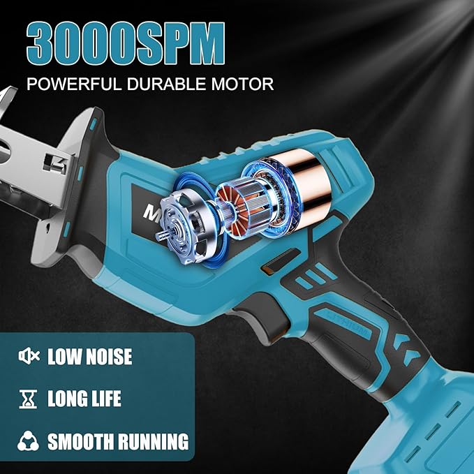 Cordless Reciprocating Saw 20V with 2 Batteries & Charger, Variable Speed 0-3000SPM, Tool-Free Blade Change, Includes 4 Saw Blades for Wood, Metal, PVC and Tree Cutting