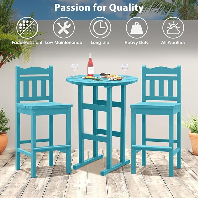 Sundale Outdoor Adirondack Round Bar Table, 39 Inch Height Patio Large Pub Table for 4, All Weather HDPE High Top Bistro Counter Tabl for Outside Deck Porch Balcony Poolside (Teal)
