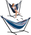 SUNCREAT 2-in-1 Convertible Portable Double Hammock with Stand Included, Outdoor Hammock and Stand, Patent Pending, Sea Blue