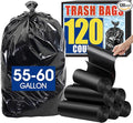 120 Count 55-60 Gallon Trash Bags, Tear-Free Large Black Garbage Bags for Kitchen, Office, Outdoor, Commercial Use, Lawn and Leaf Bags, Lightweight 17 Micron Design for Daily Dry Waste