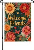 Welcome Friend Garden Flag Vertical Double Sided Outdoor Yard Flags 12.5x18 Inch Burlap Banners for House Lawn