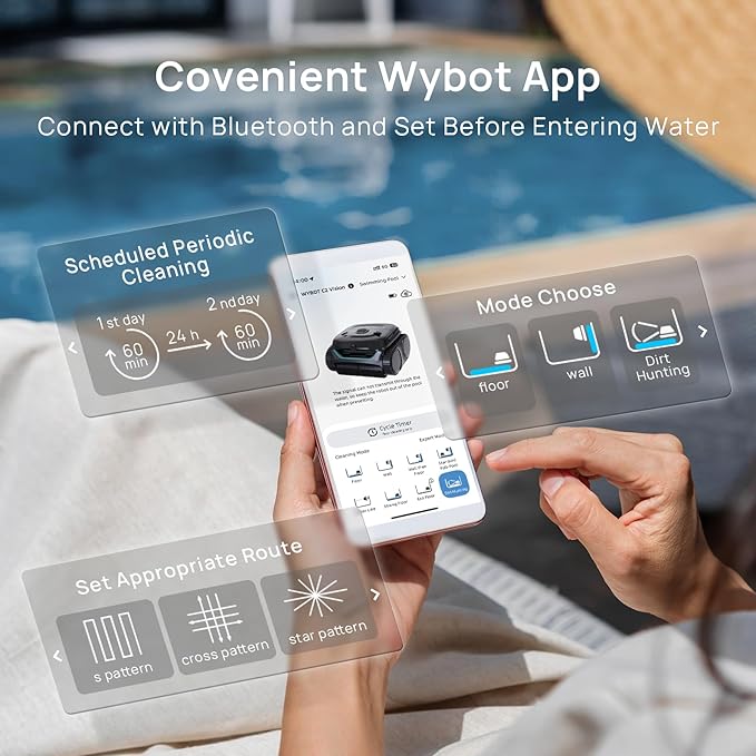 WYBOT C2 Vision AI Camera Cordless Pool Vacuum Robot for inground Pools, 8-in-1 Pool Cleaner, Ultra-fine Filtration, Brushless Motor Powerful Suction, Wall Climbing, Waterline Cleaning, Black Green