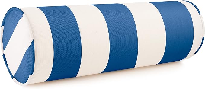 Austin Horn Classics Sunbrella Cabana Stripe White/Blue Zippered Neck Roll Bolster (Set of 2)